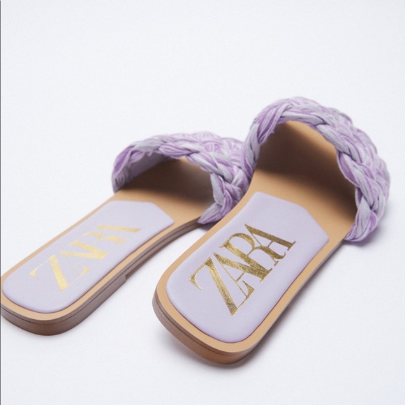 NWT’s Zara Woven Raffia Flat Lilac Sandals size 6 - Picture 6 of 7